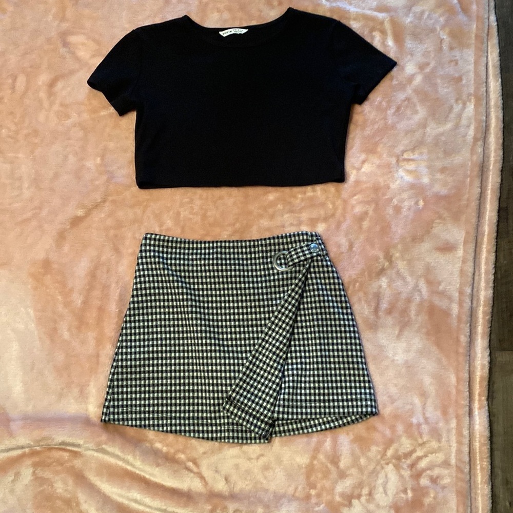 Plaid skirt and black top
